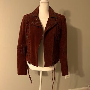 Brown Leather Jacket with Studded Details